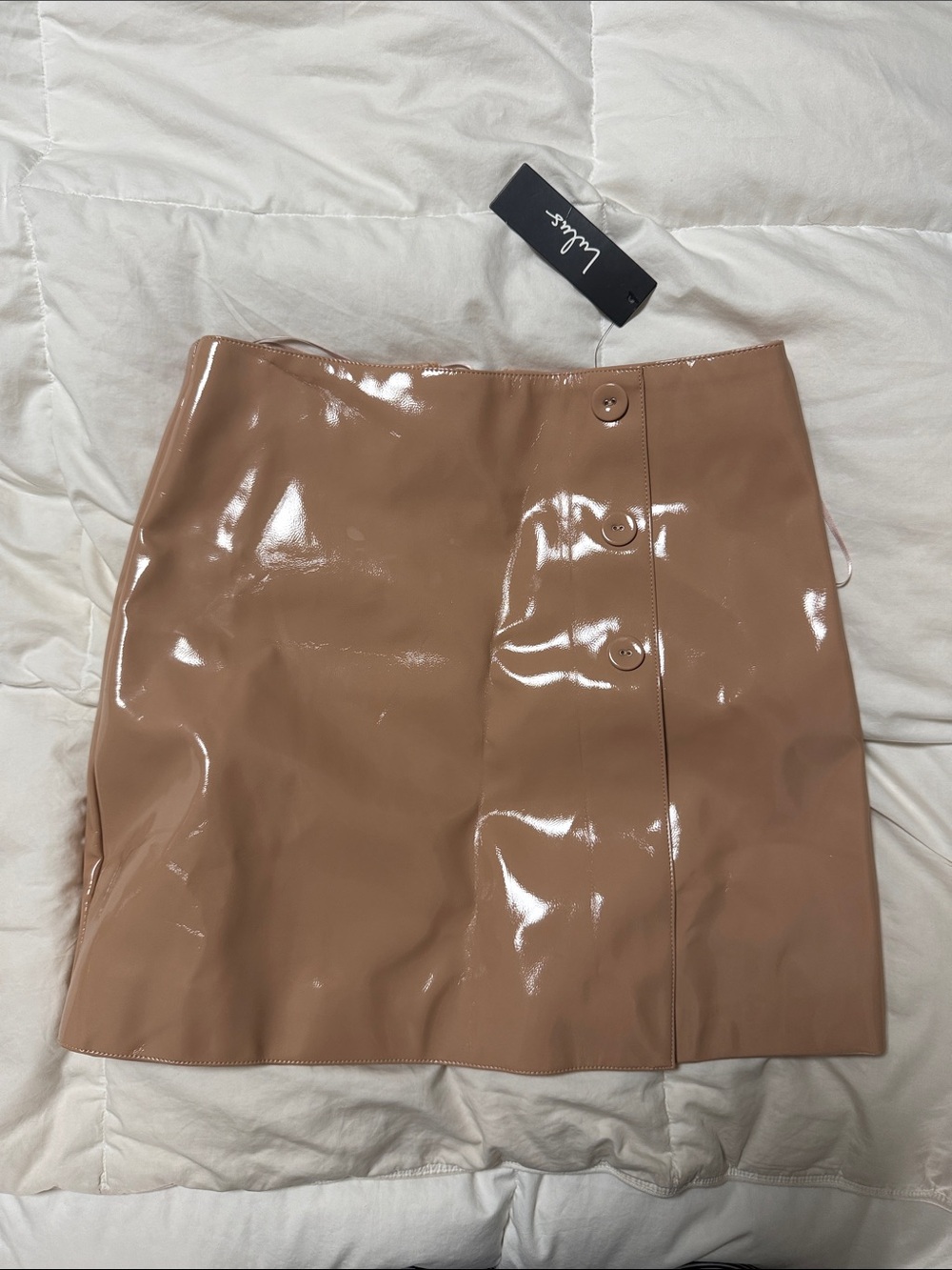 Lulu's Shiny Tan Patent A-Line Mini Skirt